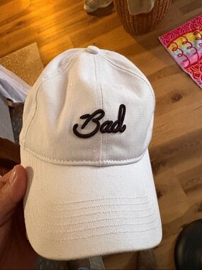 Bad Birdie White Baseball Cap with Black 'Bad' Script